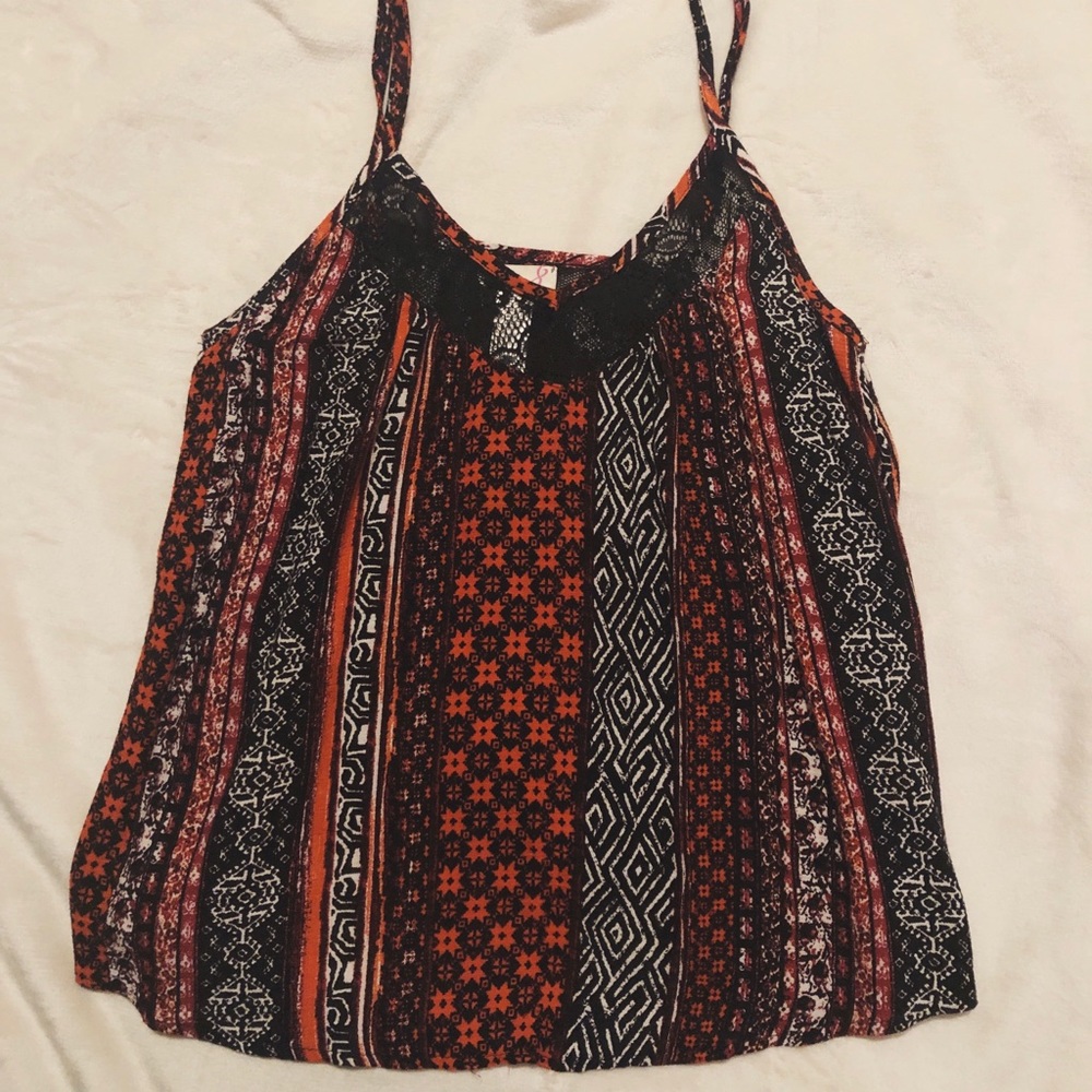 Aztec print lace tank top
